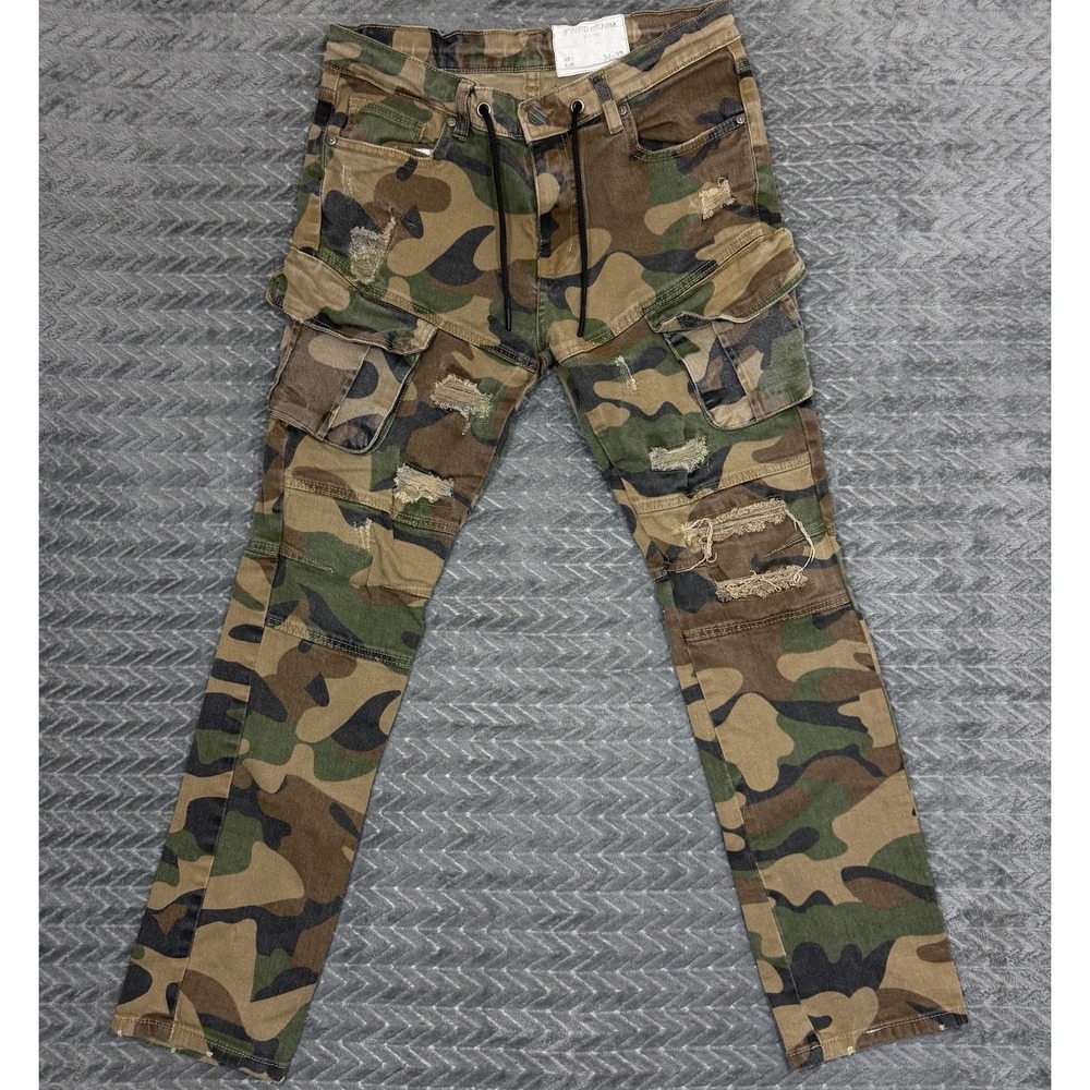 Fwrd Denim Jeans Pants Men Distressed 32x30 Camo Drawstring Cargo